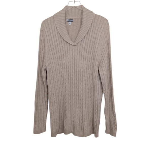 Croft & Barrow Cable Knit Sweater Womens Size 2X Cream Shawl Collar Pullover - Picture 1 of 8